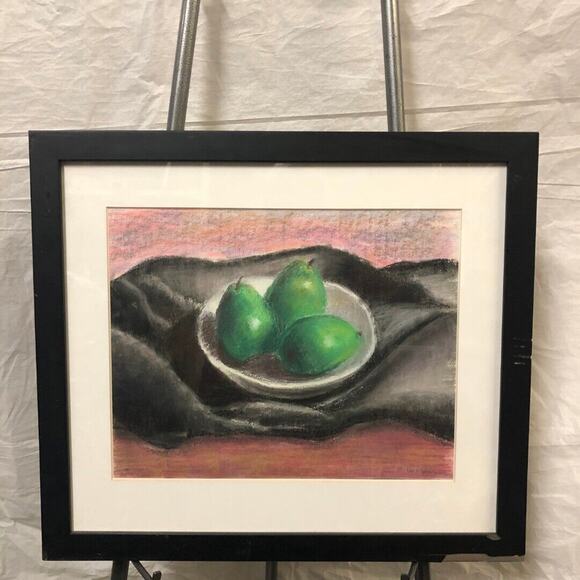Bowl of Green Fruit Still Life Chalk Artwork by Ann Baker
